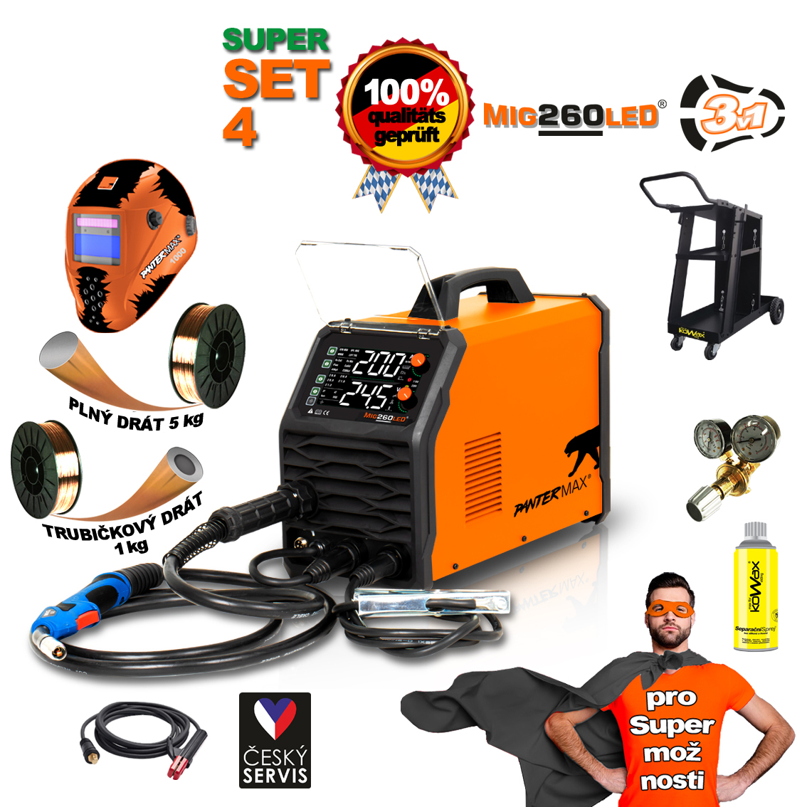 PANTERMAX Zvárací invertor MIG260LED® SET4bL (MIG/MMA/TIG)