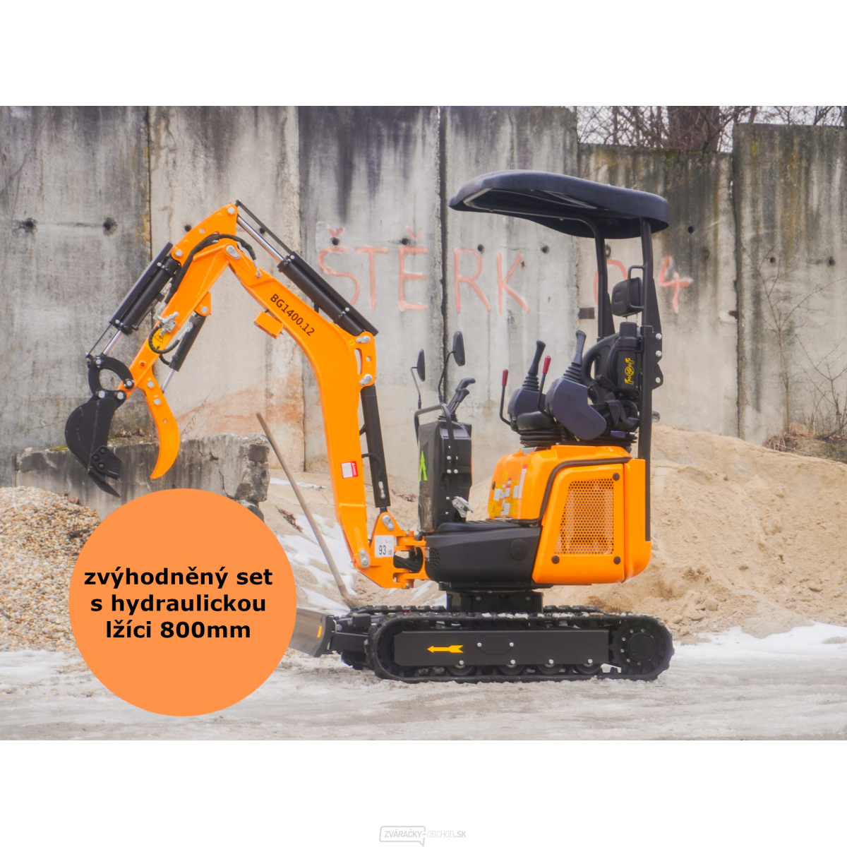 Minibager Baugarden BG1400.12 PRO Kubota zvýhodnený set s hydraulickou lyžicou 800mm