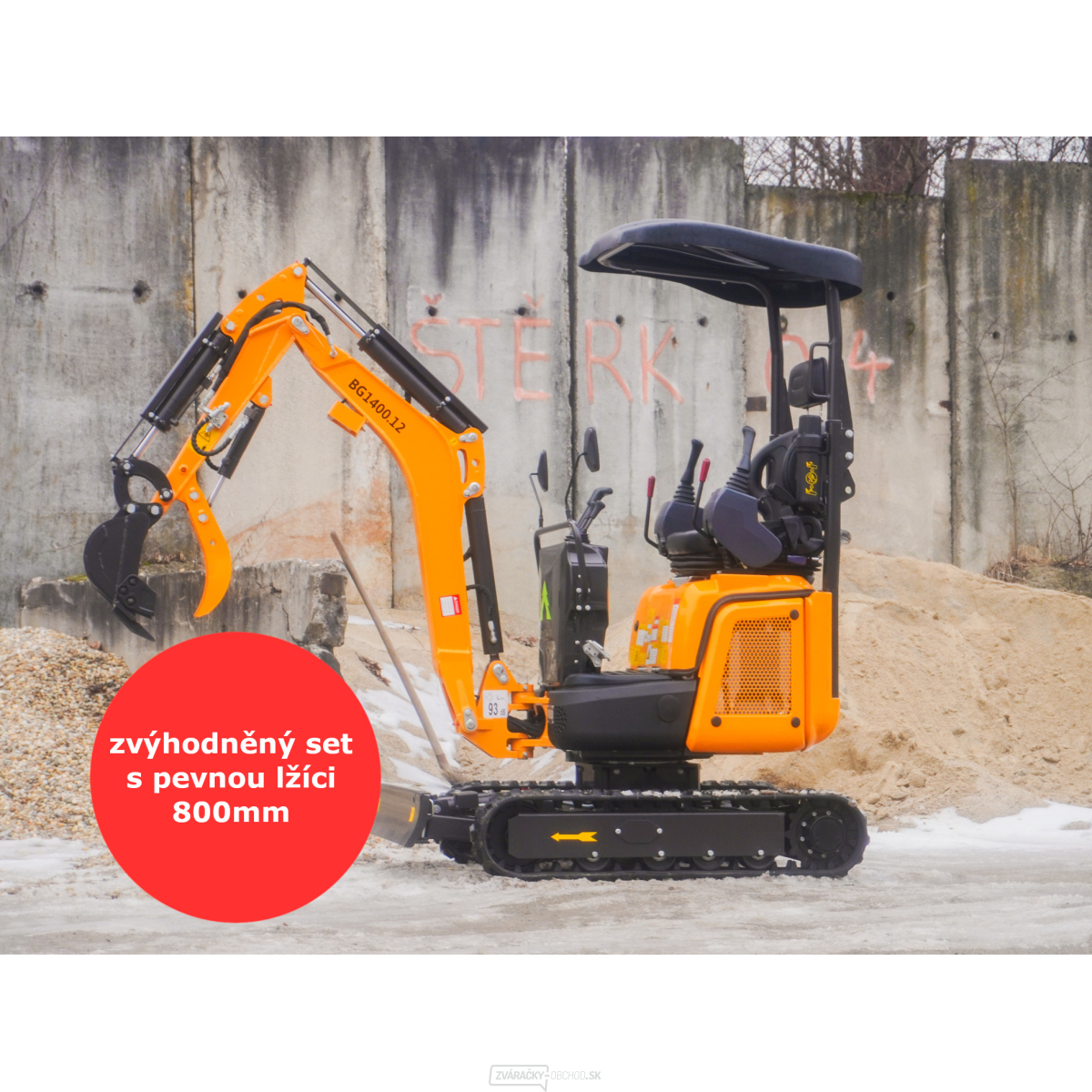 Minibager Baugarden BG1400.12 PRE Kubota zvýhodnený set s pevnou lyžicou 800mm