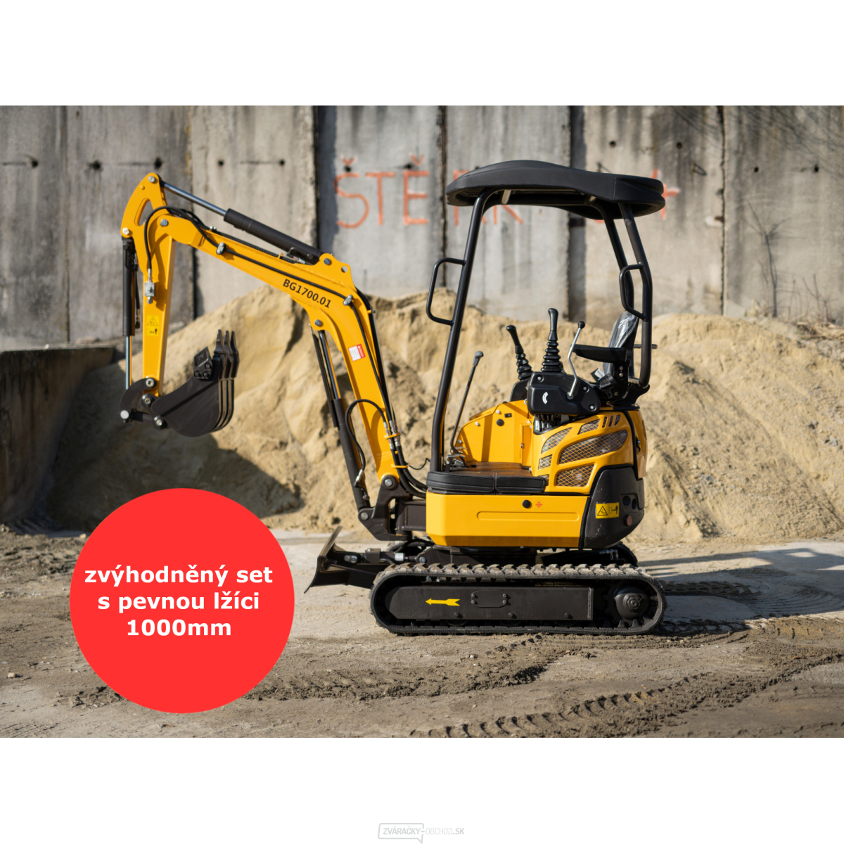Minibager Baugarden BG1700.01 zvýhodnený set s pevnou lyžicou 1000mm