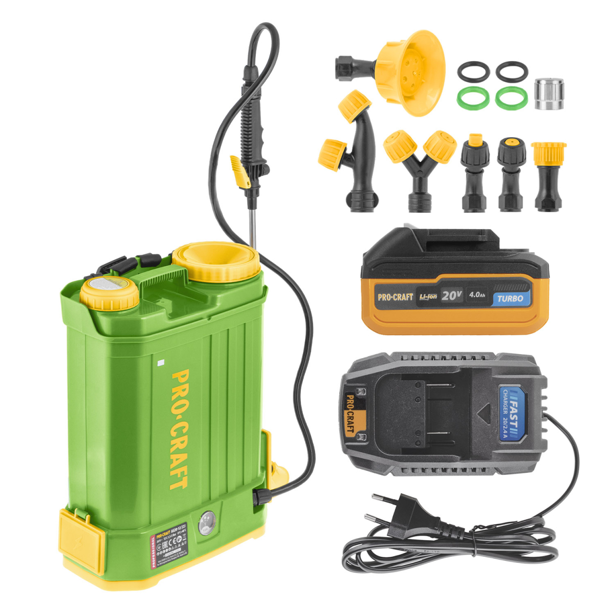 Súprava aku postrekovač Procraft AS20-12 sada s batériou 20V 4Ah a nabíjačkou | SAS20-12/20-4Turbo/20-2.4A