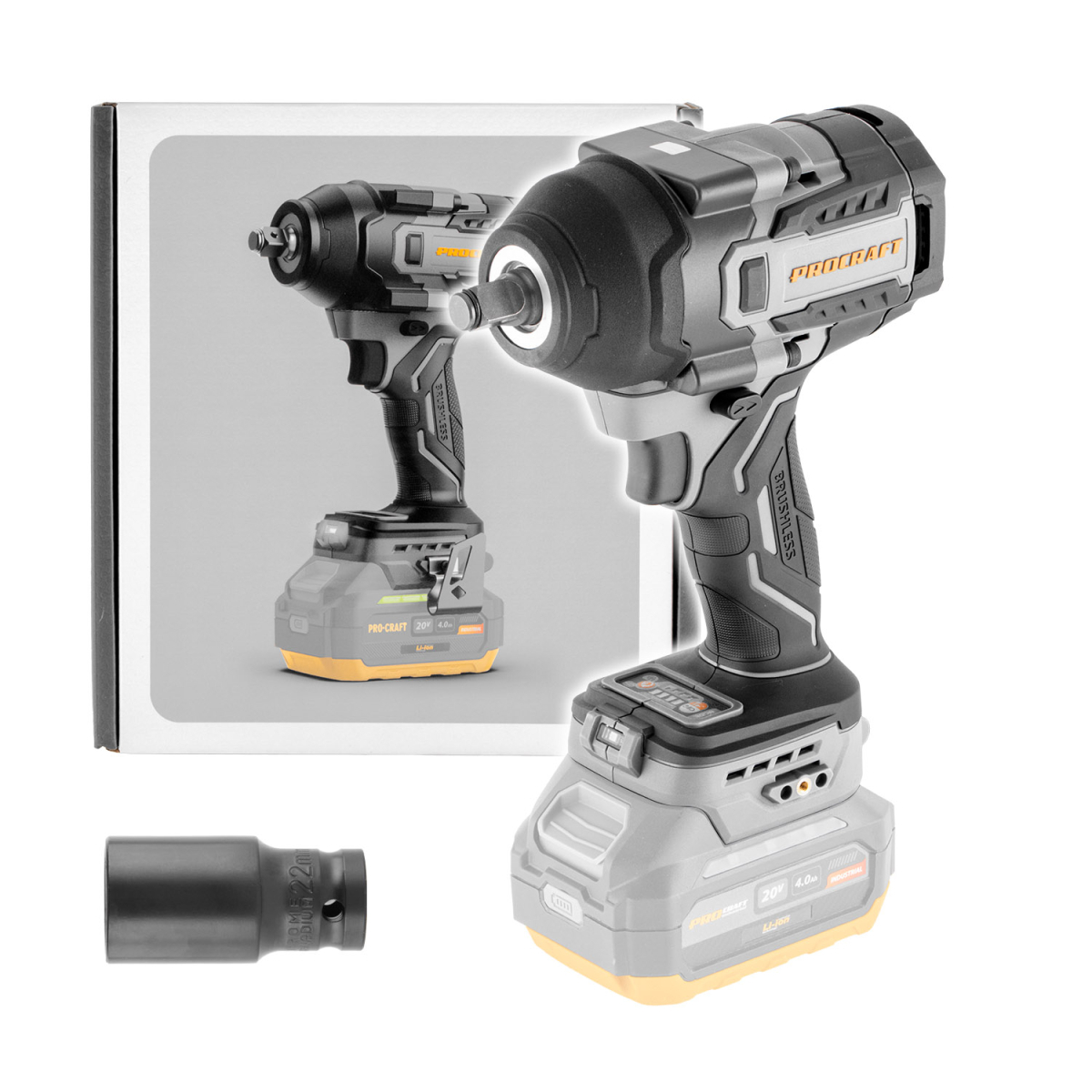 Aku rázový uťahovák Procraft Industrial IW850Abb (bez batérie a nabíjačky) | IW850A-BB gallery main image